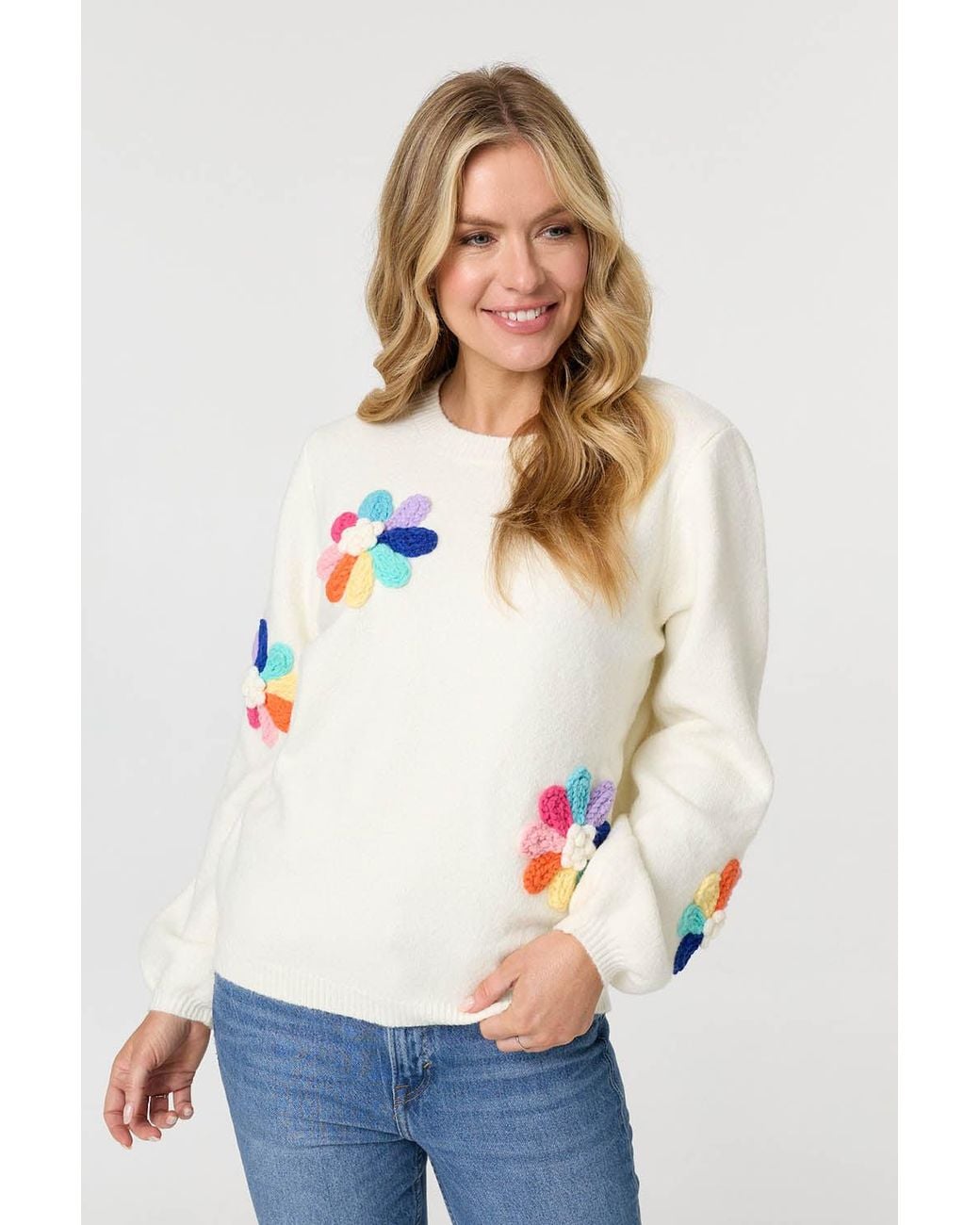 Izabel London White Floral Embroidered Detail Jumper