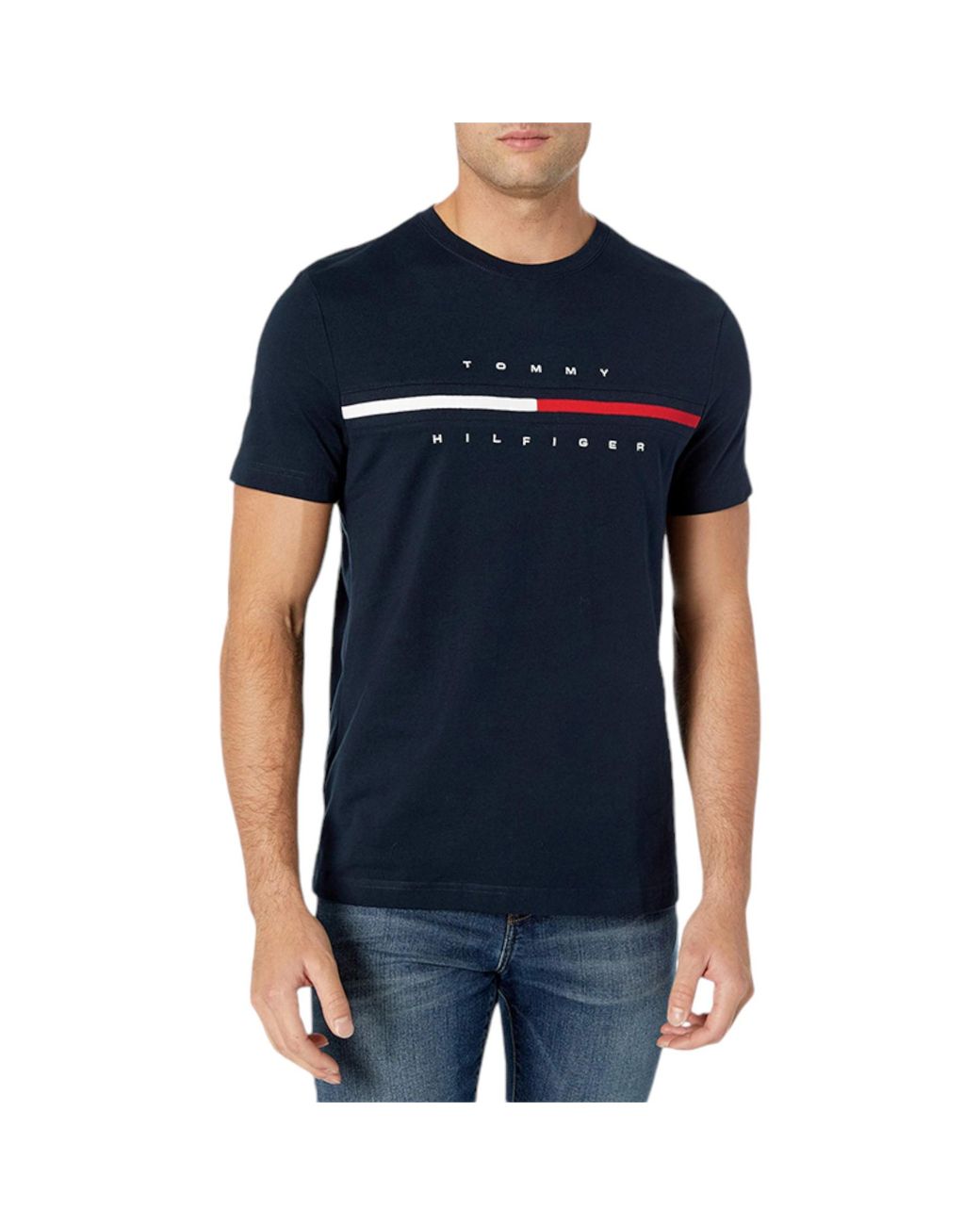 Tommy Hilfiger Black T Shirts Crew Neck Signature Stripe for men