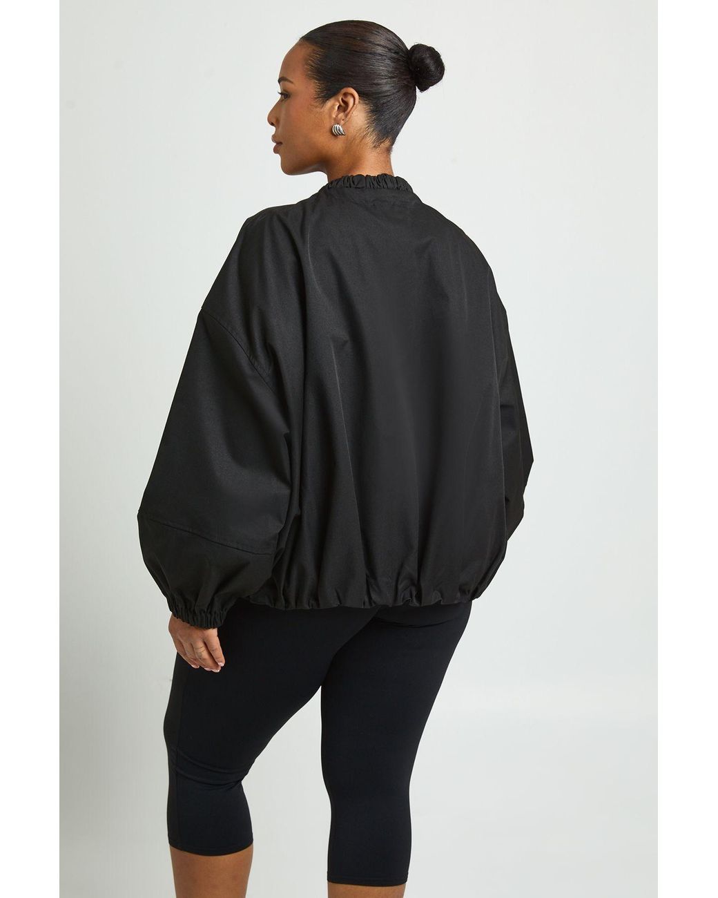 Boohoo Black Plus Zip Through Gather Detail Bomber Jacket