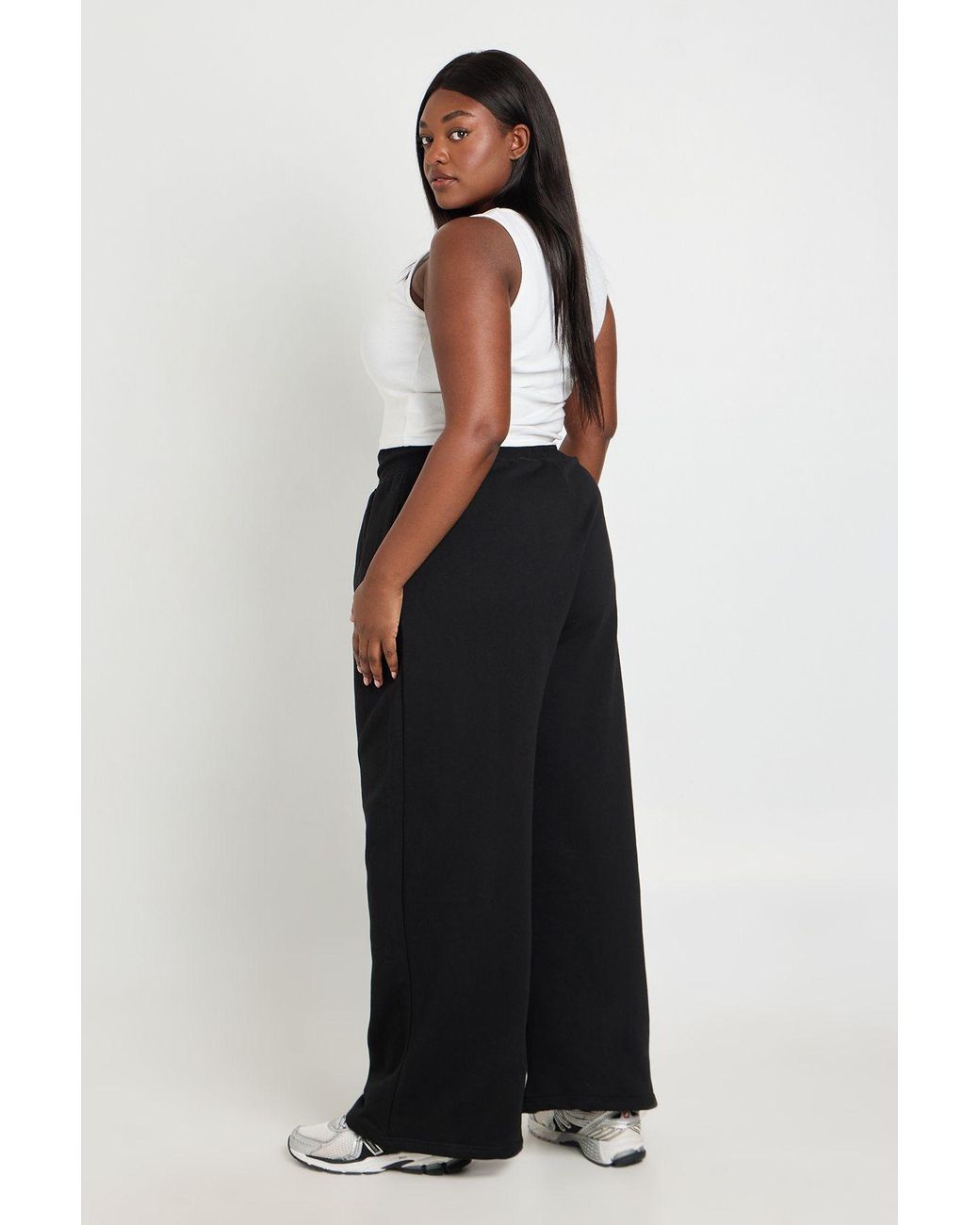 Boohoo Black Plus Pintuck Wide Leg Jogger