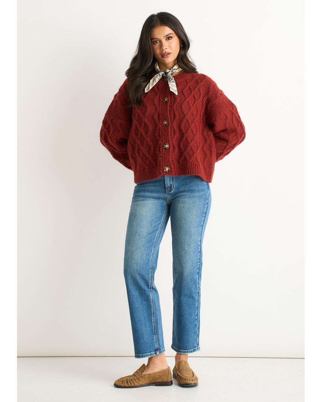 Gini London Red Cable Knit Cardigan