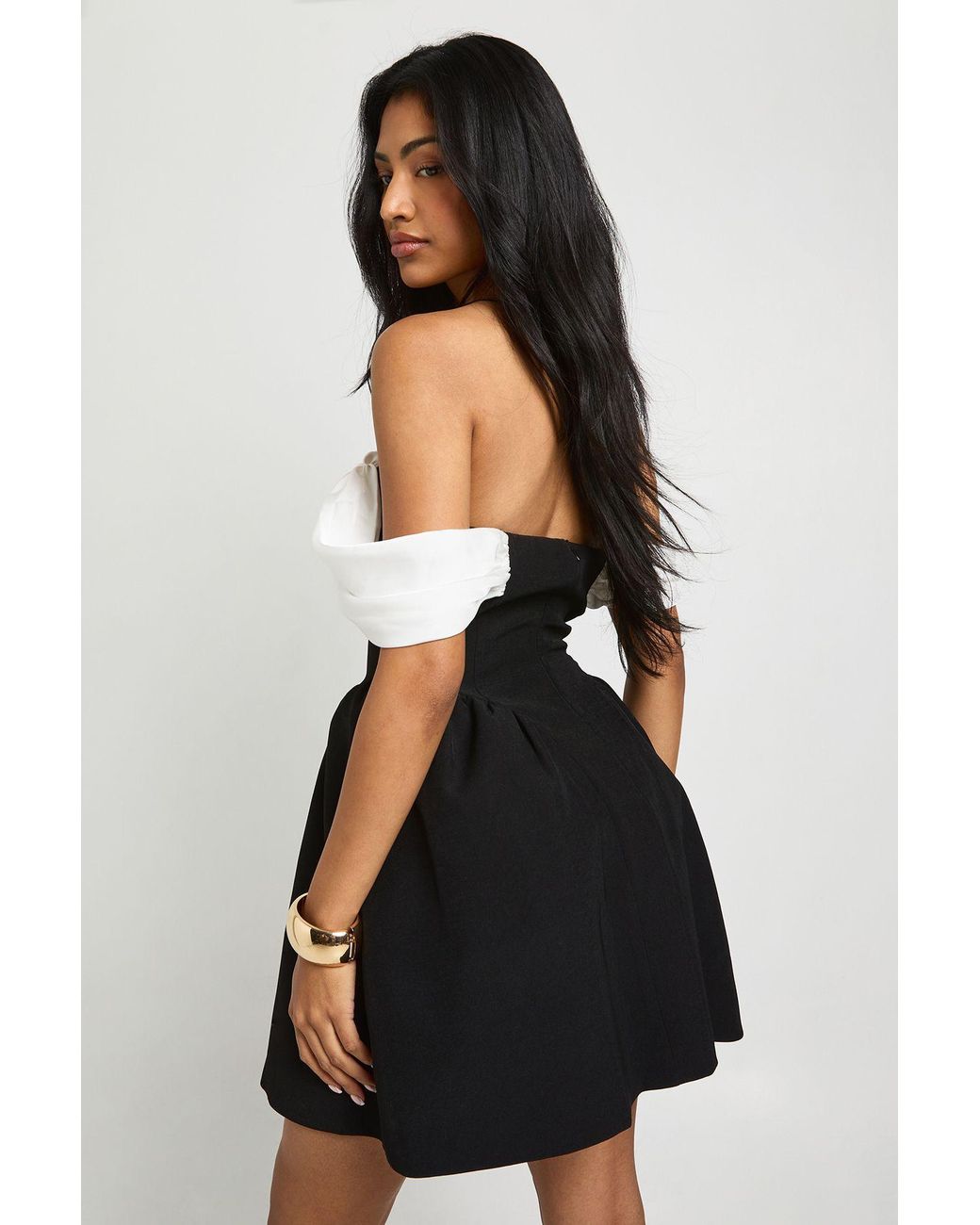 Boohoo Black Contrast Drape Detail Mini Skater Dress
