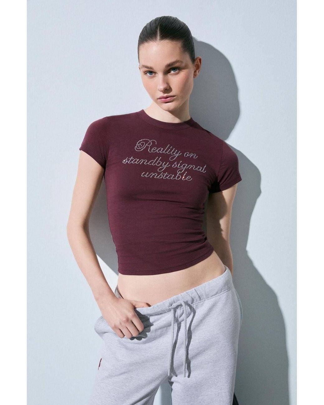 Grimelange Red Crop Crew Neck T-Shirt