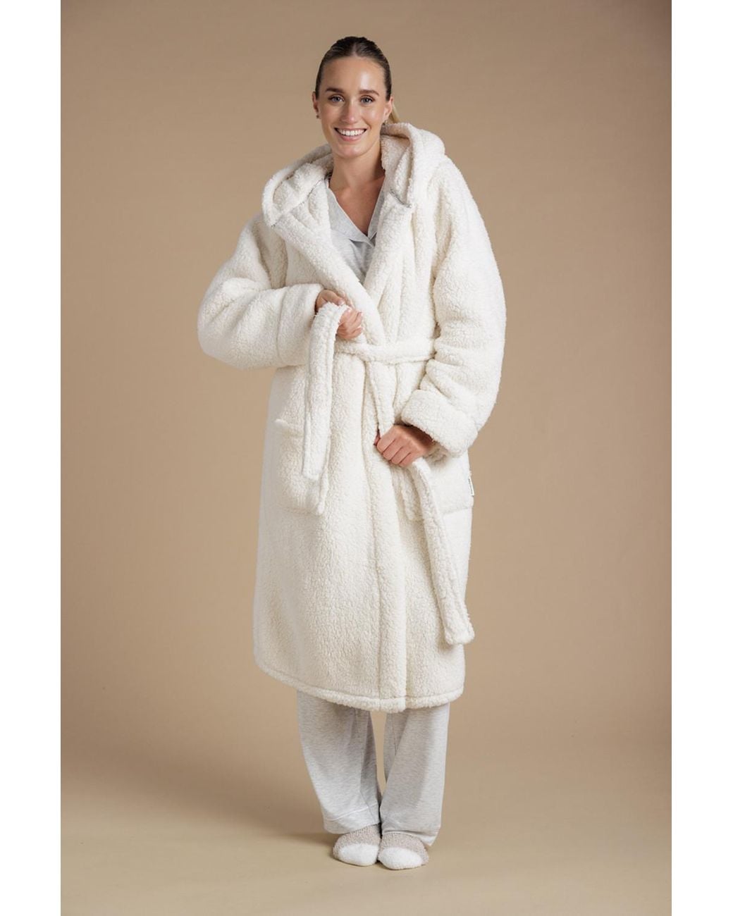 Tokyo Laundry Natural Fluffy Hooded Dressing Gown