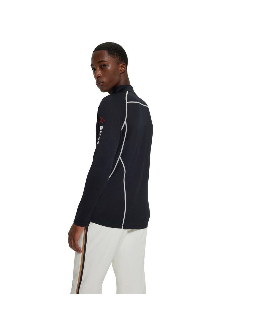 Boss Blue Zip Neck Long Sleeve Sweatshirt for men