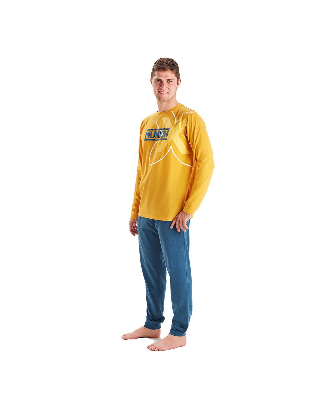 Munich Blue Winter Pajamas Long Sleeve Round Neck Mu1 for men
