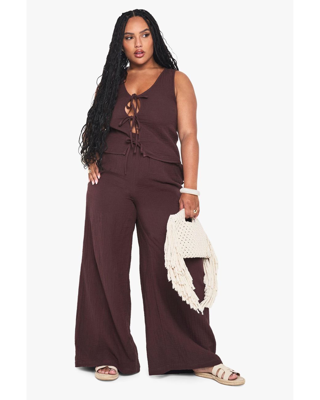 Boohoo Red Plus Cheesecloth Elasticated Waist Trousers