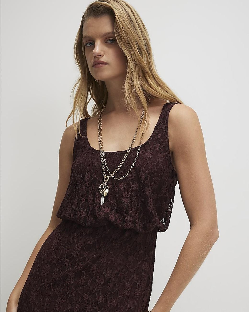 River Island Brown Maxi Dress Lace Sleeveless