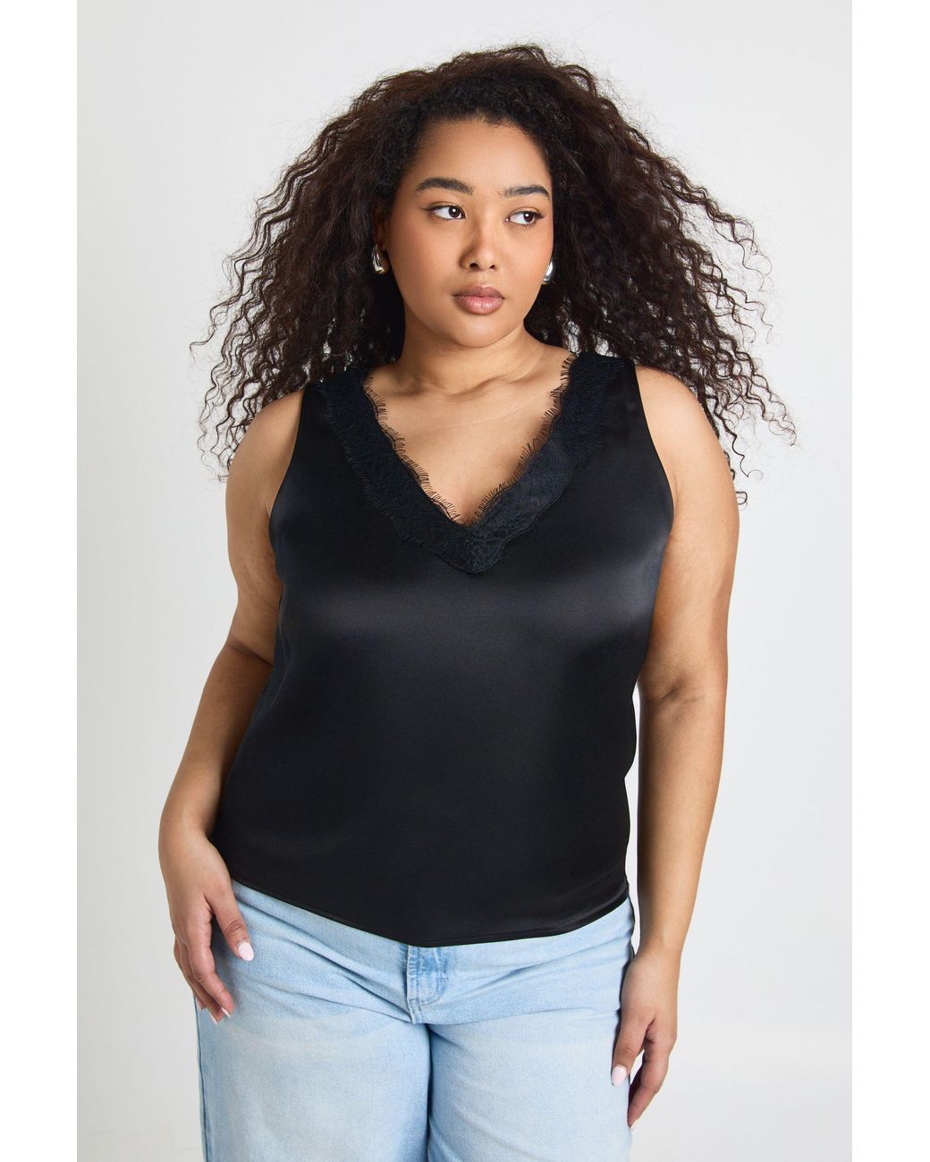 Boohoo Black Plus Scoop Neck Lace Cami Top