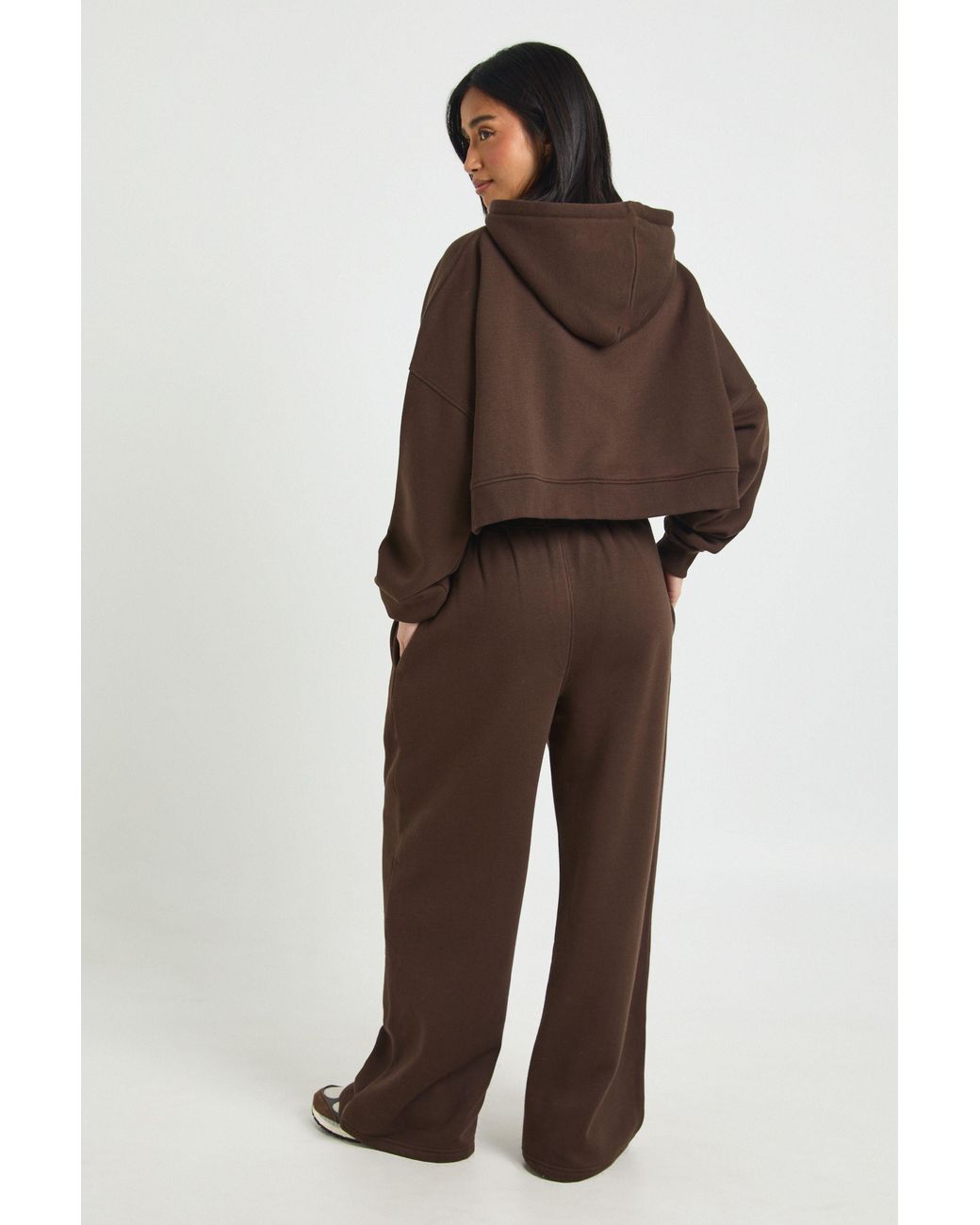 Boohoo Brown Petite Seam Detail Crop Top 3 Piece Hooded Tracksuit