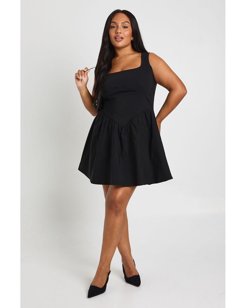 Boohoo Black Plus Bengaline Plunge Skater Dress