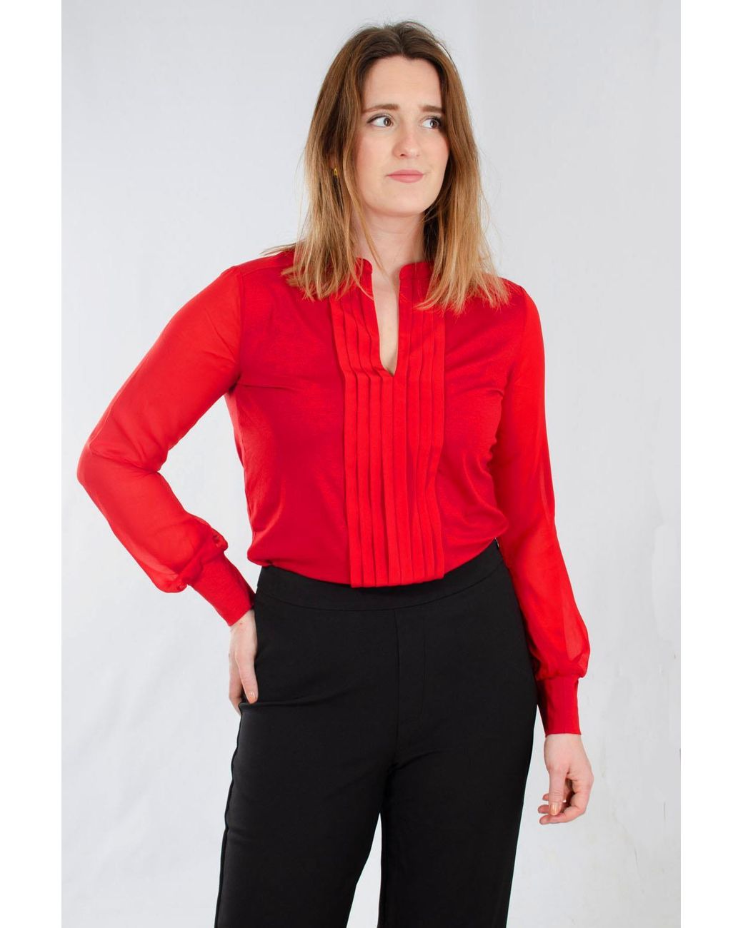 Secret Label Red Hobbs 'Darcey' Pleat Front Top Viscose