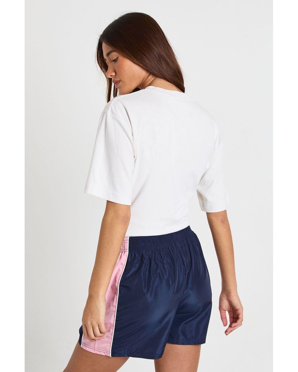 Boohoo White Nylon High Waist Contrast Panel Track Shorts