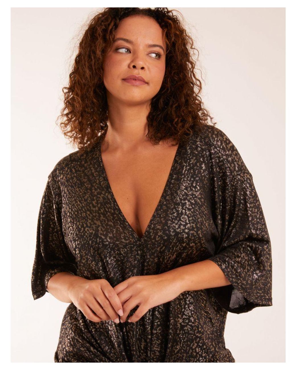 Blue Vanilla Black Leopard V Neck Tie Front Top