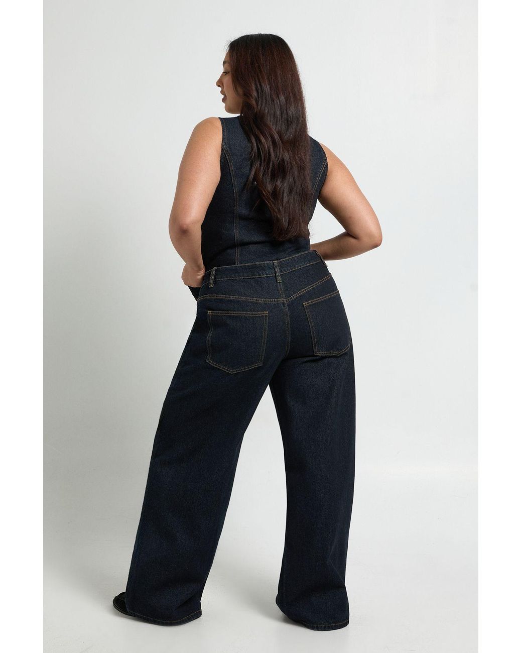 Boohoo Blue Plus Contrast Stitch Denim Wide Leg Jean