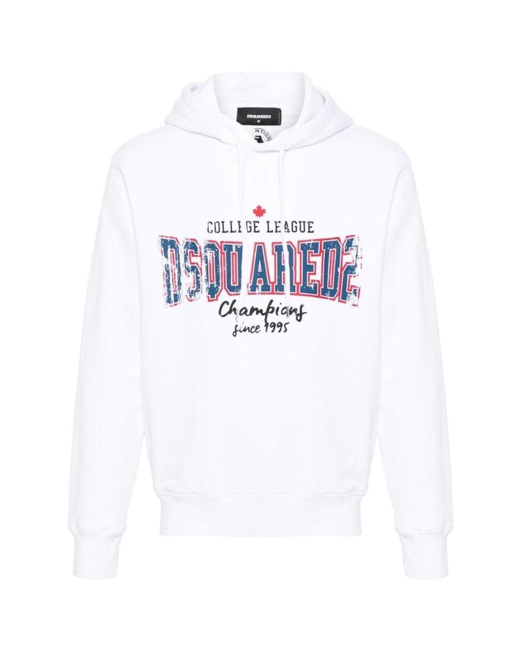 DSquared² White Cool Fit Faded College League Logo Hoodie Cotton for men