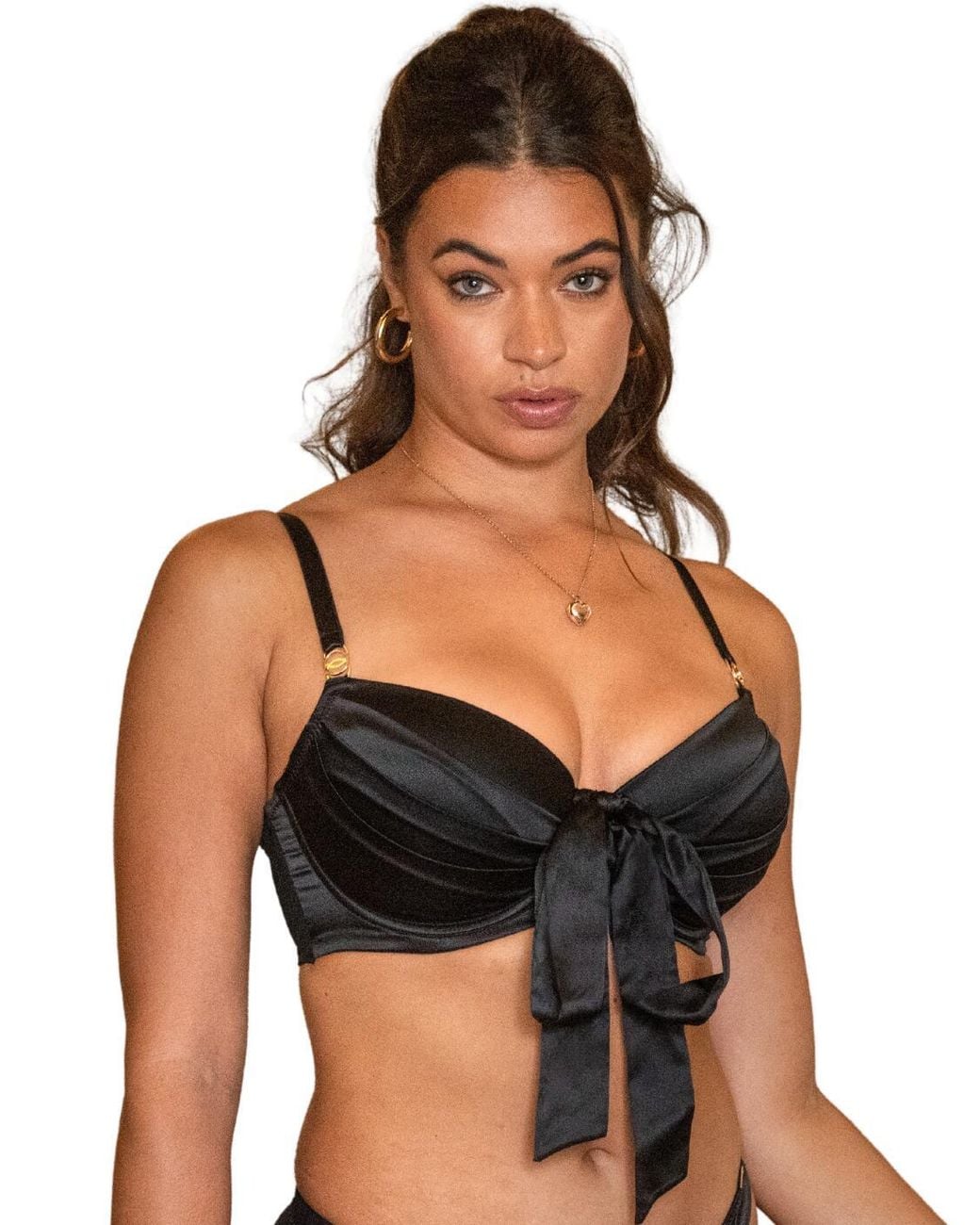 Pour Moi Black India Satin Longline Bra