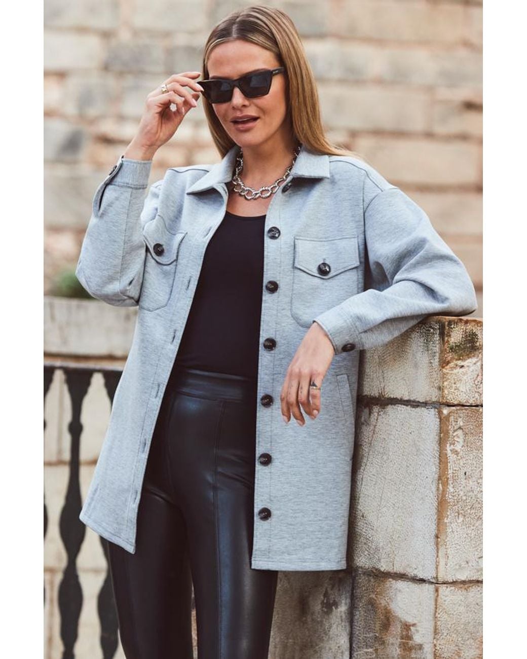 Sosandar Blue Longline Shacket