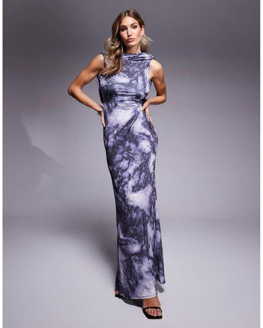 ASOS Purple Slinky High Neck Maxi Dress With Deep Drape Back Detail