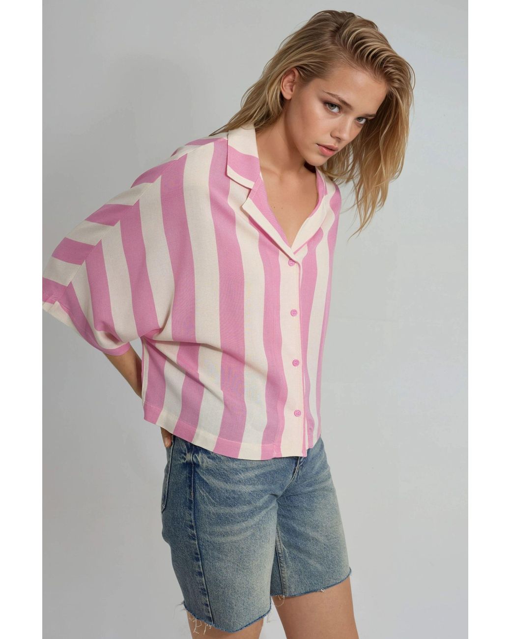 Busem Pink Relaxed Fit Striped Button-Up Shirt