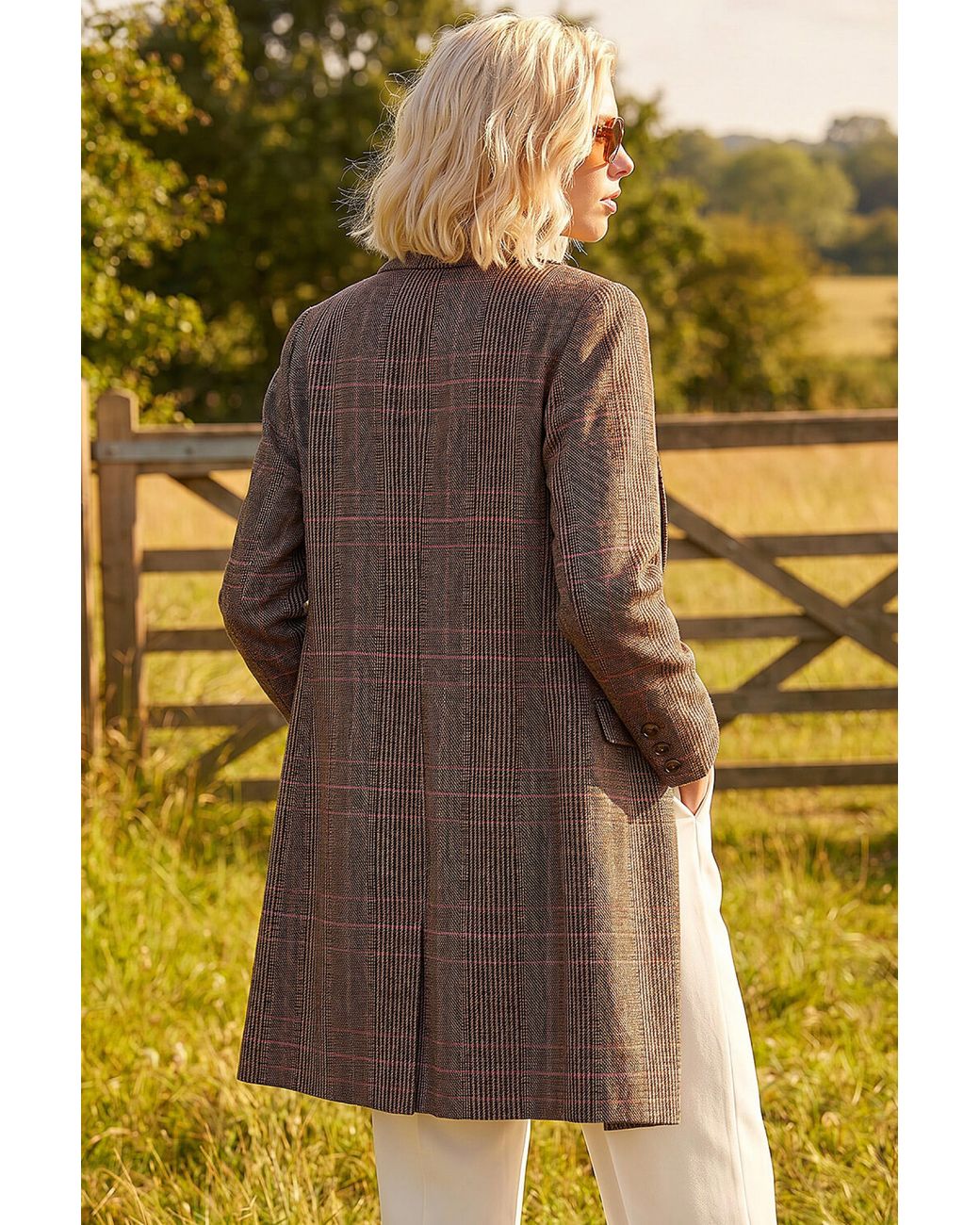 Roman Brown Petite Button Check Coat