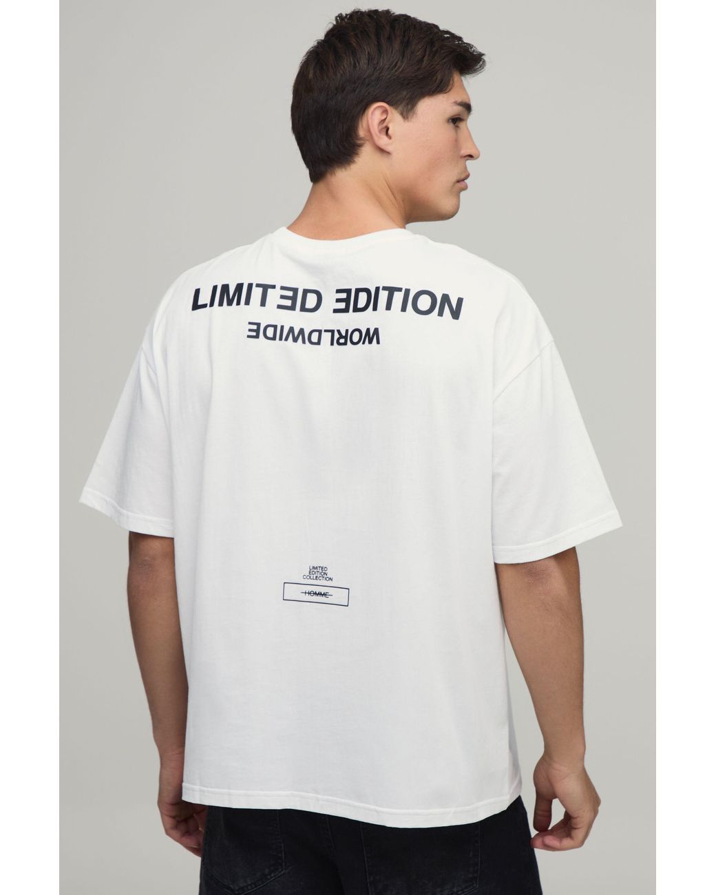 BoohooMAN White Oversized Raised Limited Text T-Shirt for men
