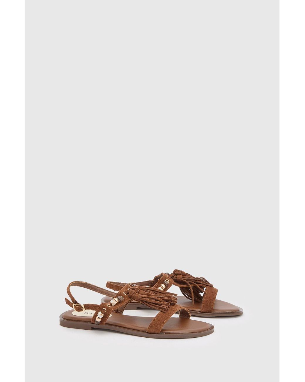 Oasis Brown Tabi Faux Sued Tassel Trim Flat Sandals