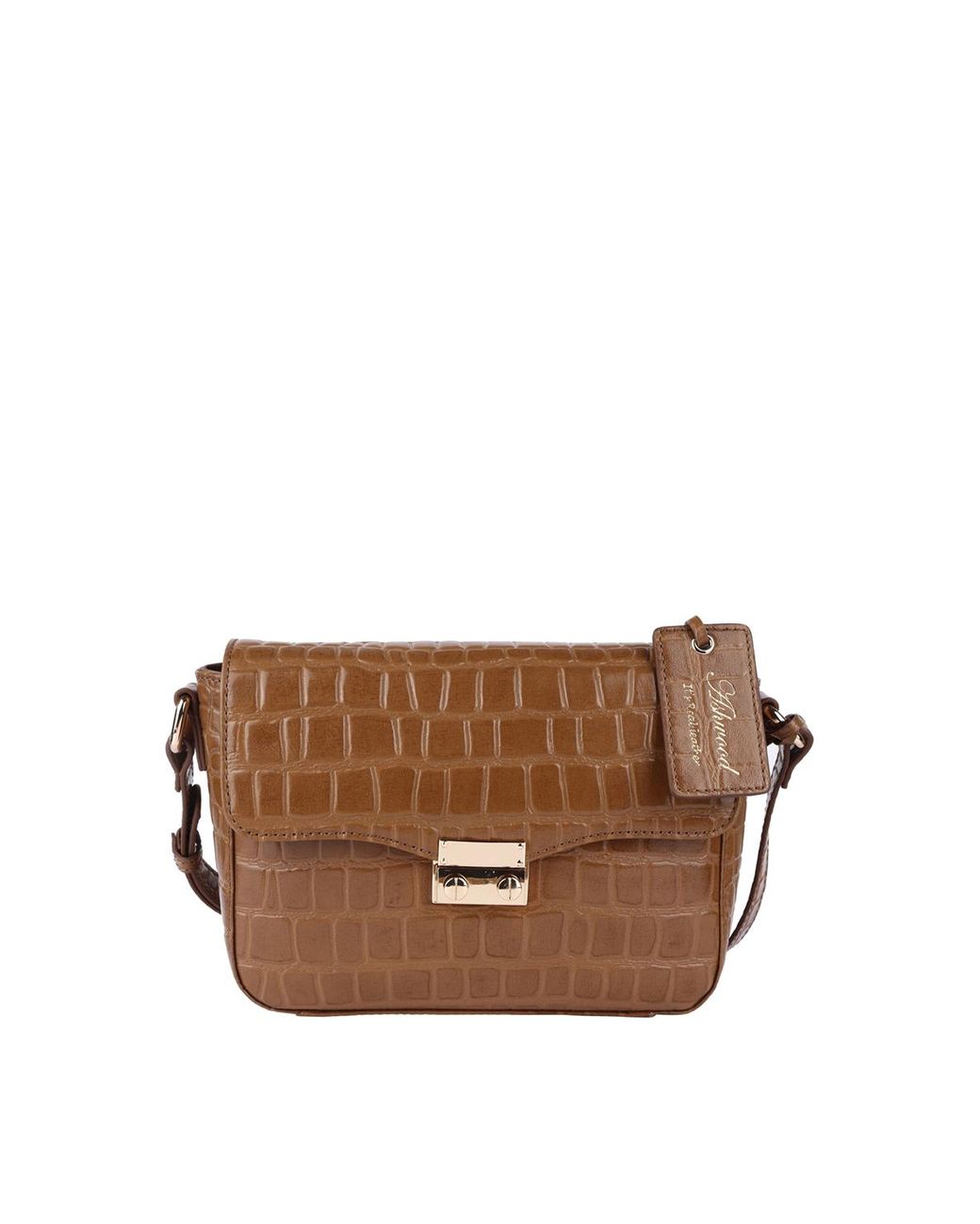 Ashwood Leather Brown 'Elegance' Croc Embossed Cross Body Bag