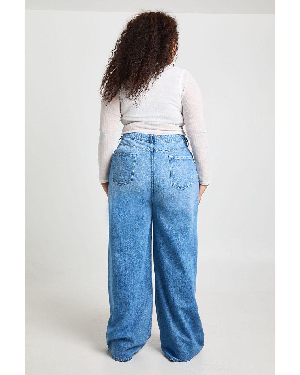 Boohoo Blue Plus Basics High Waist Wide Leg Jean
