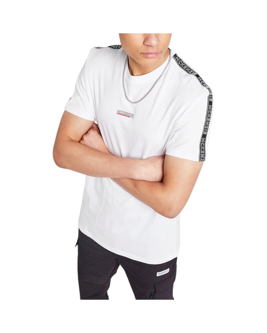 McKenzie White T Shirts Logo Tape Crew Neck Short Sleeve Summer Cotton T-Shirt for men