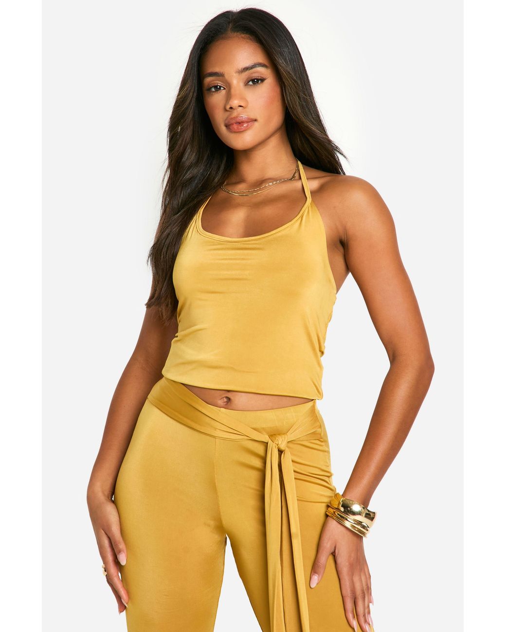 Boohoo Yellow Halter Neck Fitted Cami Top