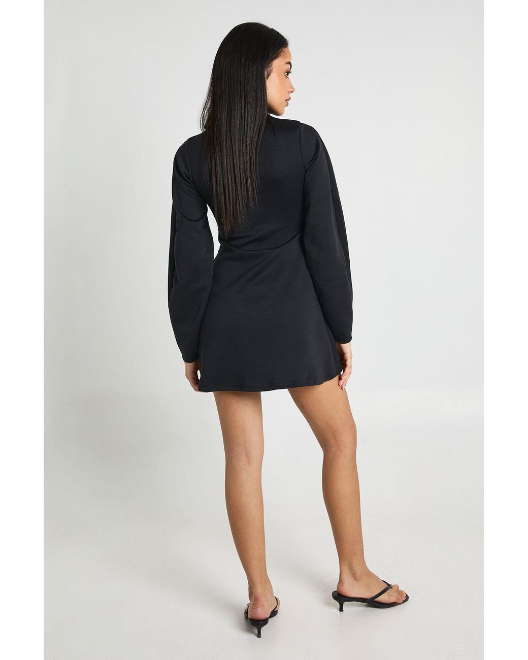 Boohoo Black Grown On Neck Belted Shift Dress
