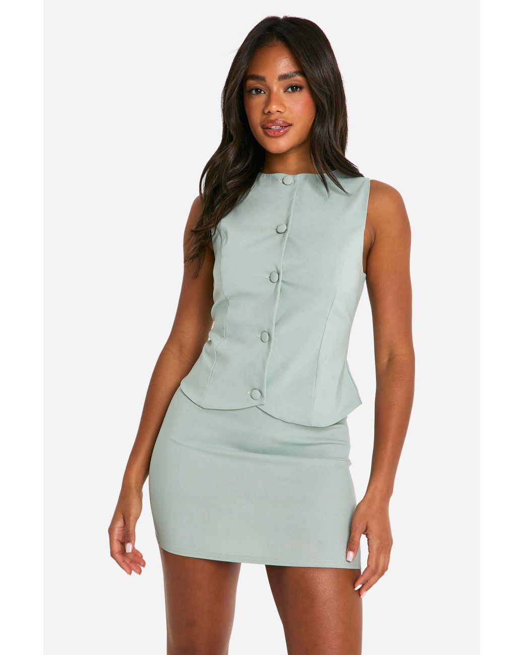 Boohoo Super Stretch Curved Hem Waistcoat Micro Mini Skirt in