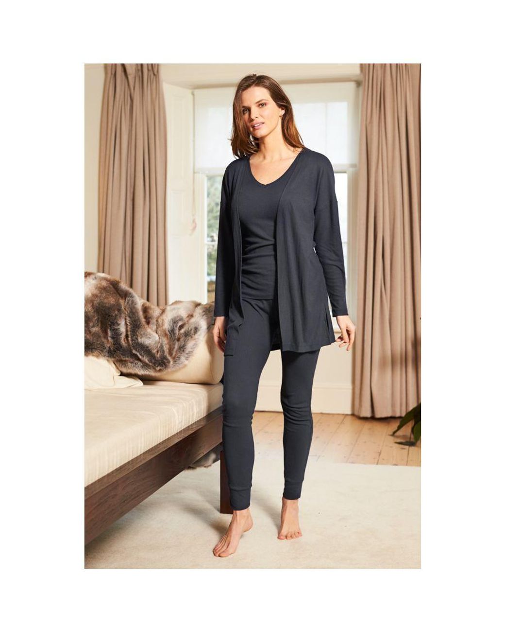 Sosandar Blue Slate Ribbed Loungewear Cardigan