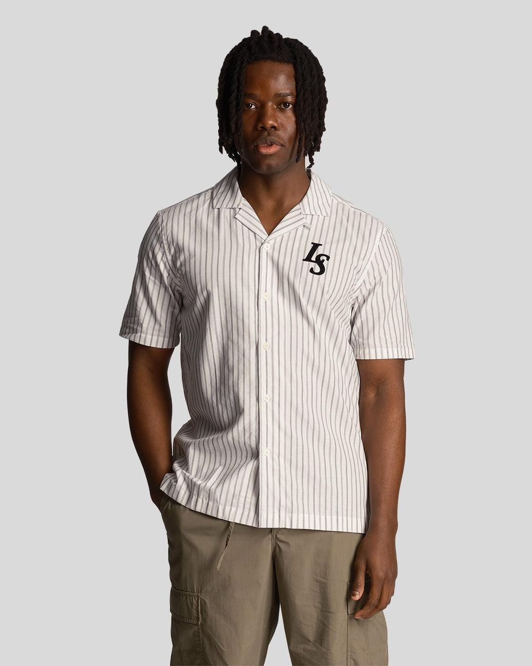 Lyle & Scott Natural Pinstripe Revere Collar Shirt for men