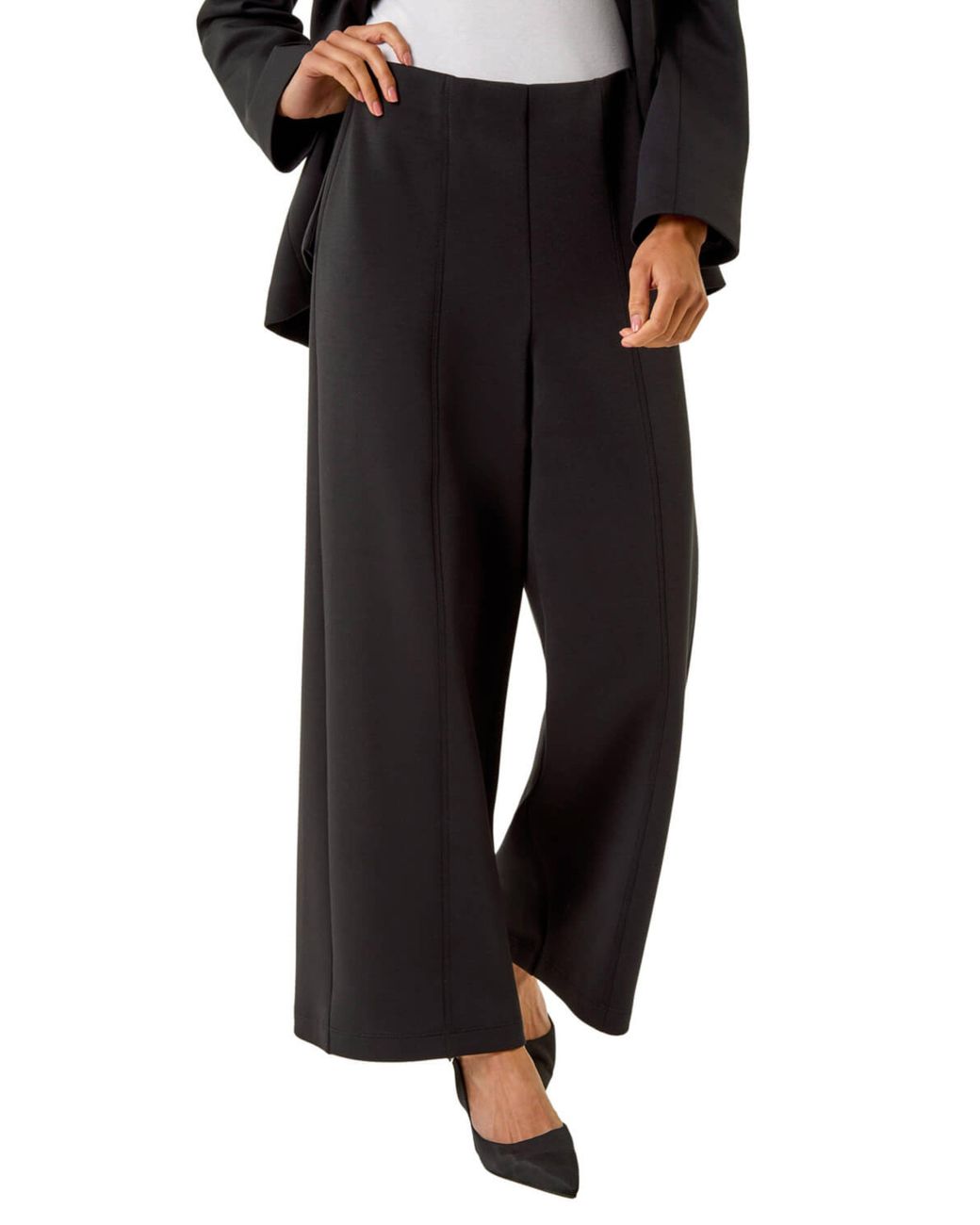 Roman Black Petite Front Seam Stretch Trouser