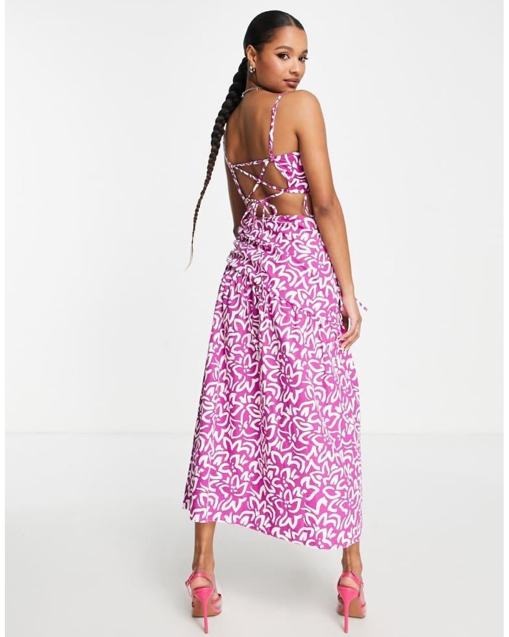 Topshop Unique Purple Ruch Waist Out About Poplin Midi Dress