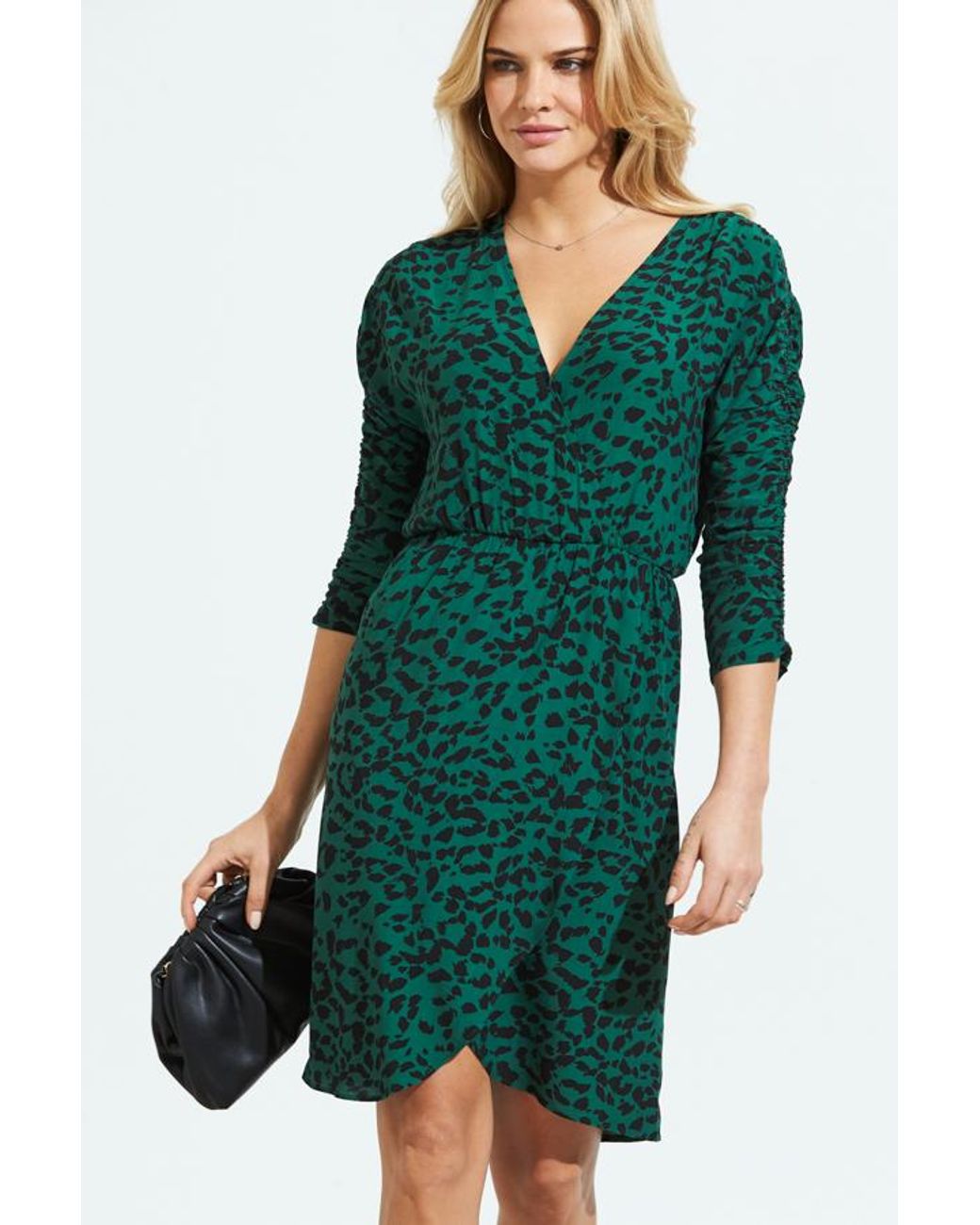Sosandar Green Leopard Print Faux Wrap Dress