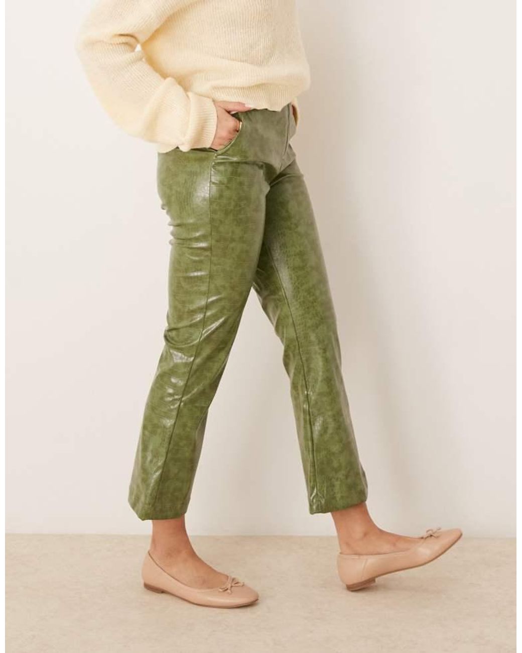ASOS Green Faux Leather Zip Front Ankle Grazer Trouser