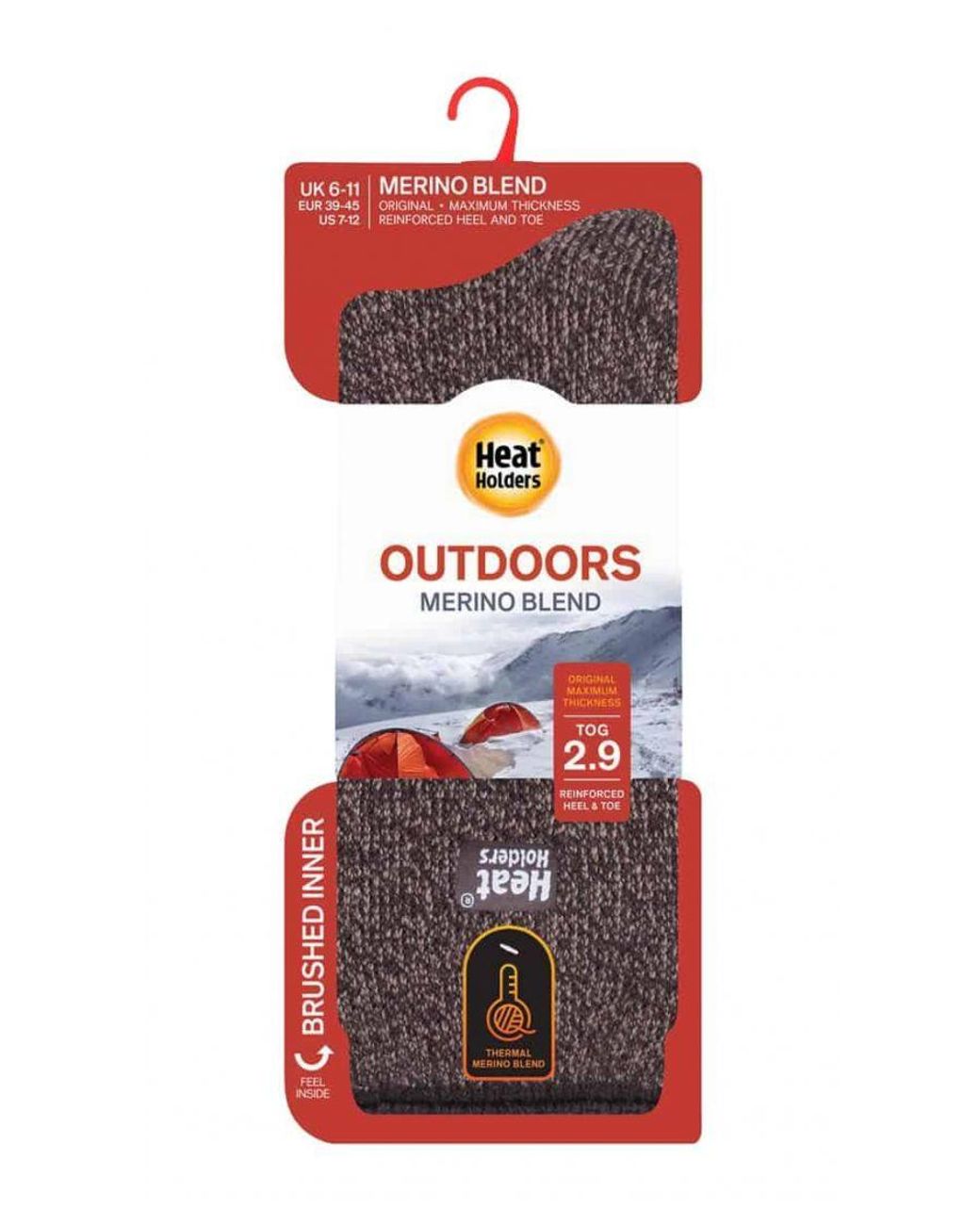 Heat Holders Brown Winter Merino Wool Thermal Socks With Reinforced Heel And Toe for men