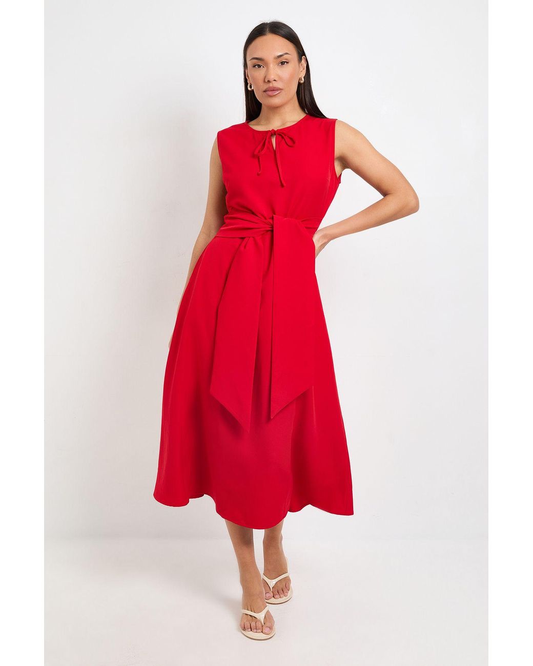 PRINCIPLES Red Formal Tie Front Belted Midi Dress