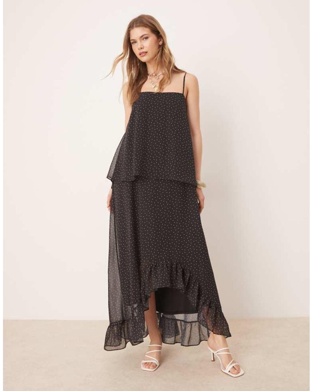 ASOS Black Cami Chiffon Frill Hem Maxi Dress