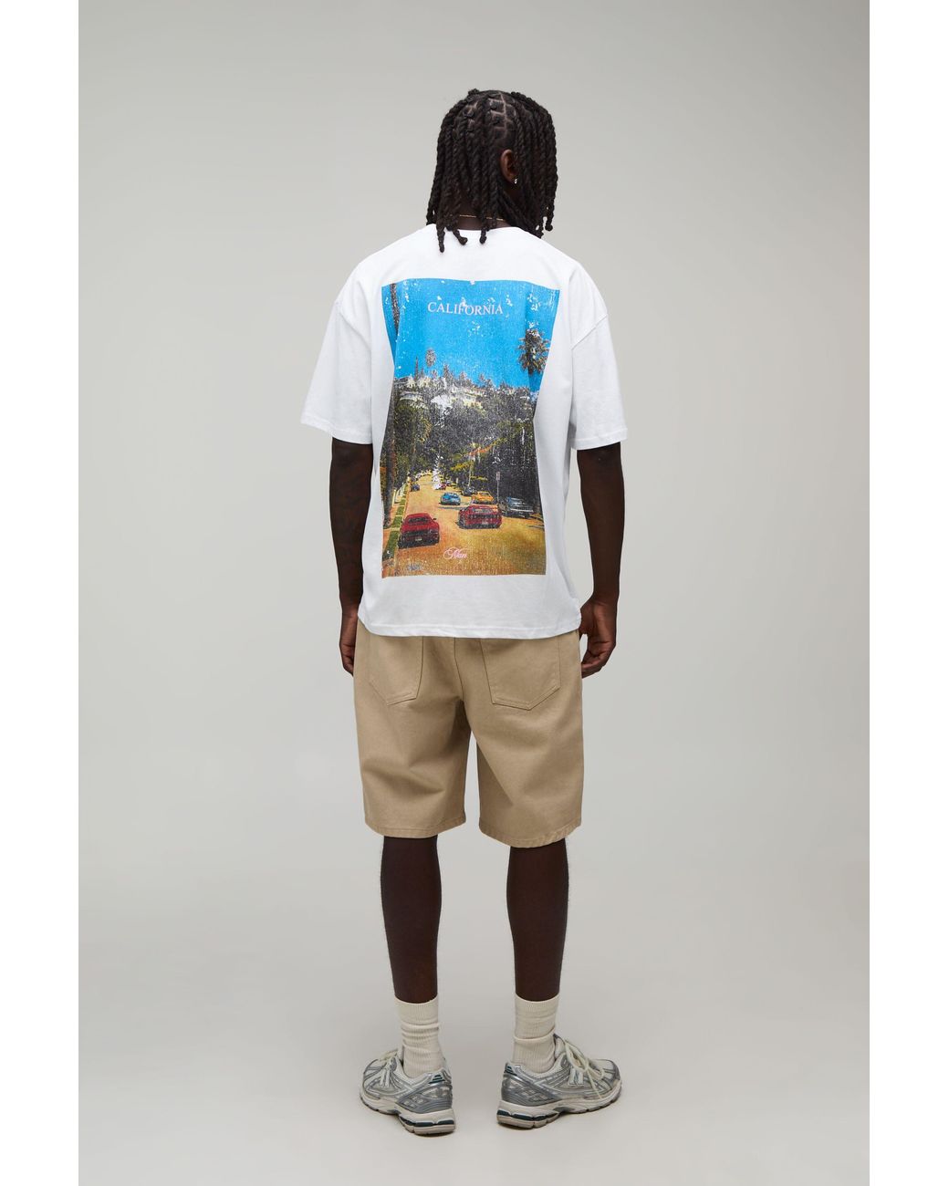 BoohooMAN Blue Oversized California Photographic Print T-Shirt Cotton for men