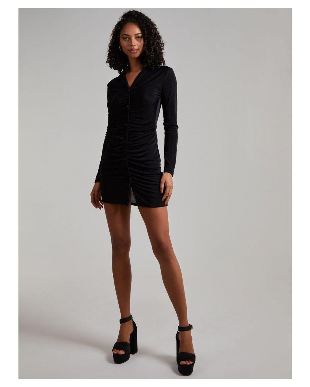 Pink Vanilla Black Long Sleeve Collar Mini Dress