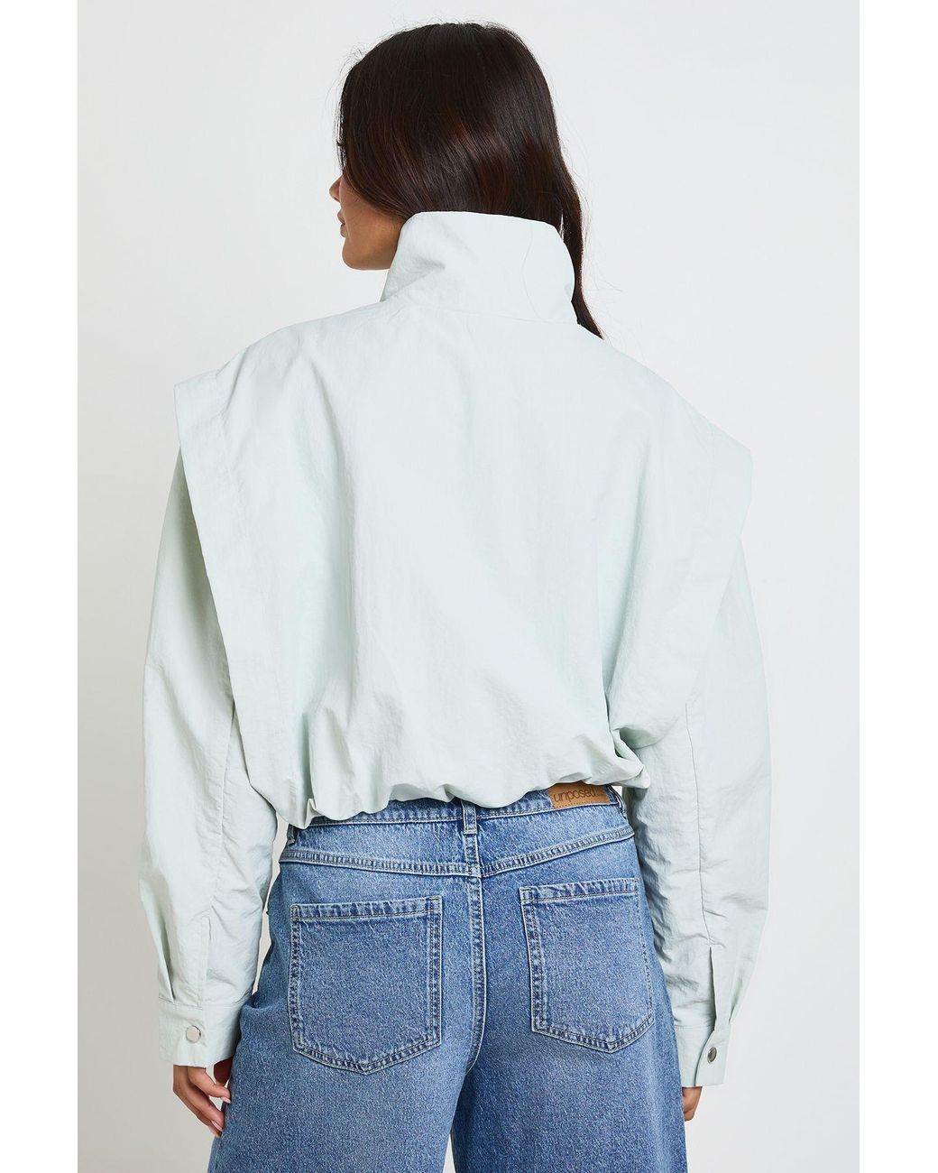Boohoo White Nylon Funnel Neck Zip Through Track Top