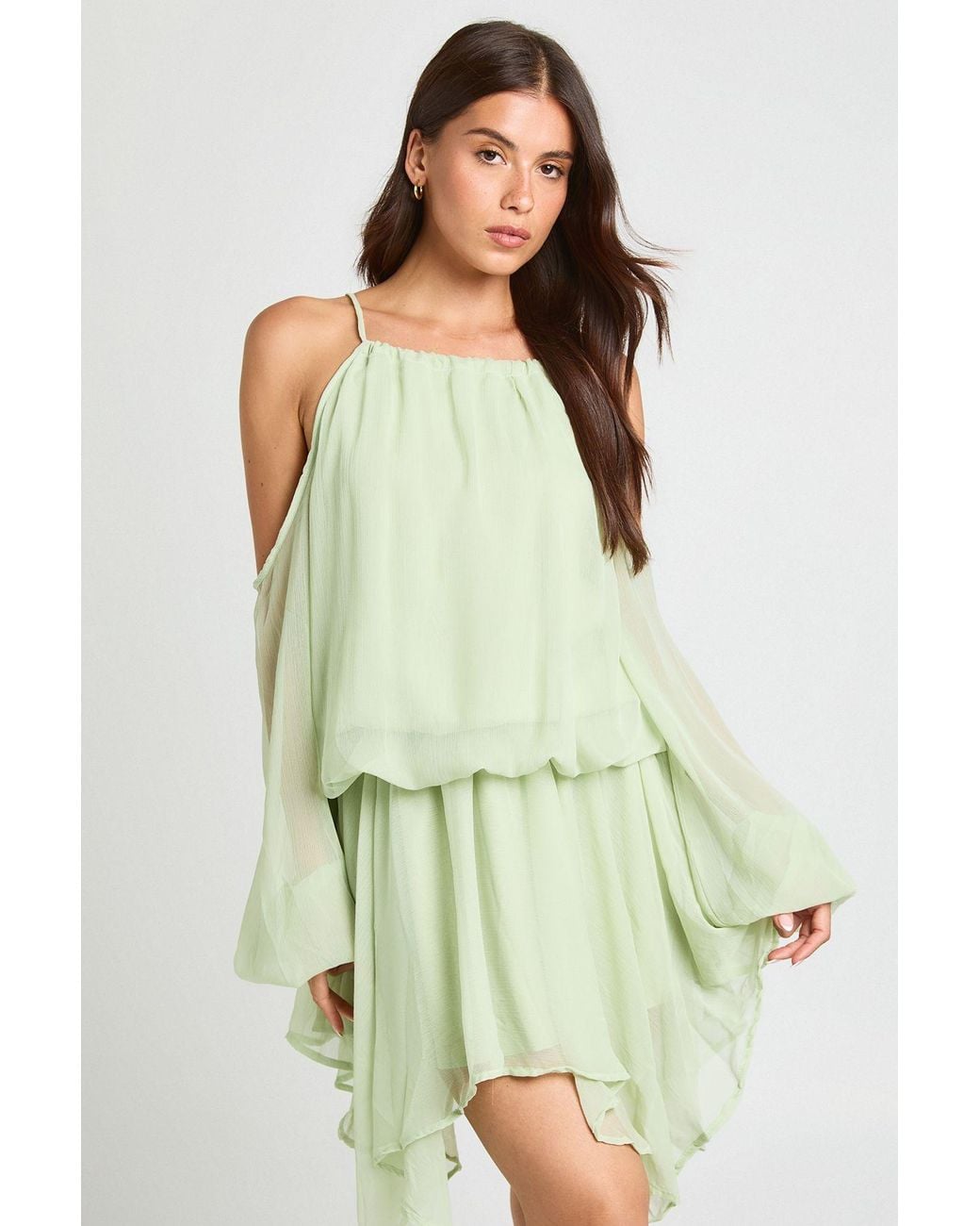 Boohoo Green Pastel Volume Sleeve Mini Dress