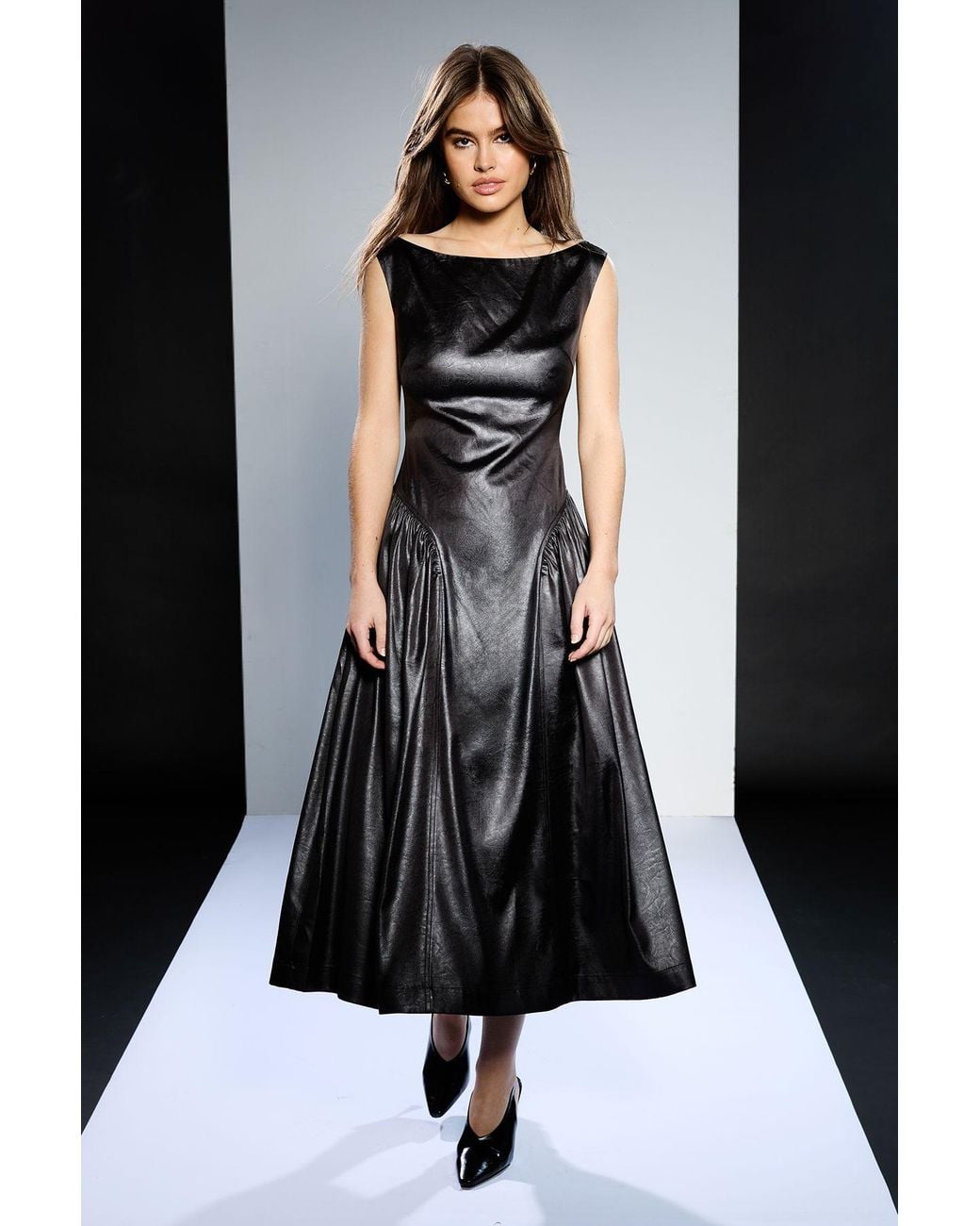 Runway Black 1.8.1.8 Bardot Neck Peplum Detail Dress