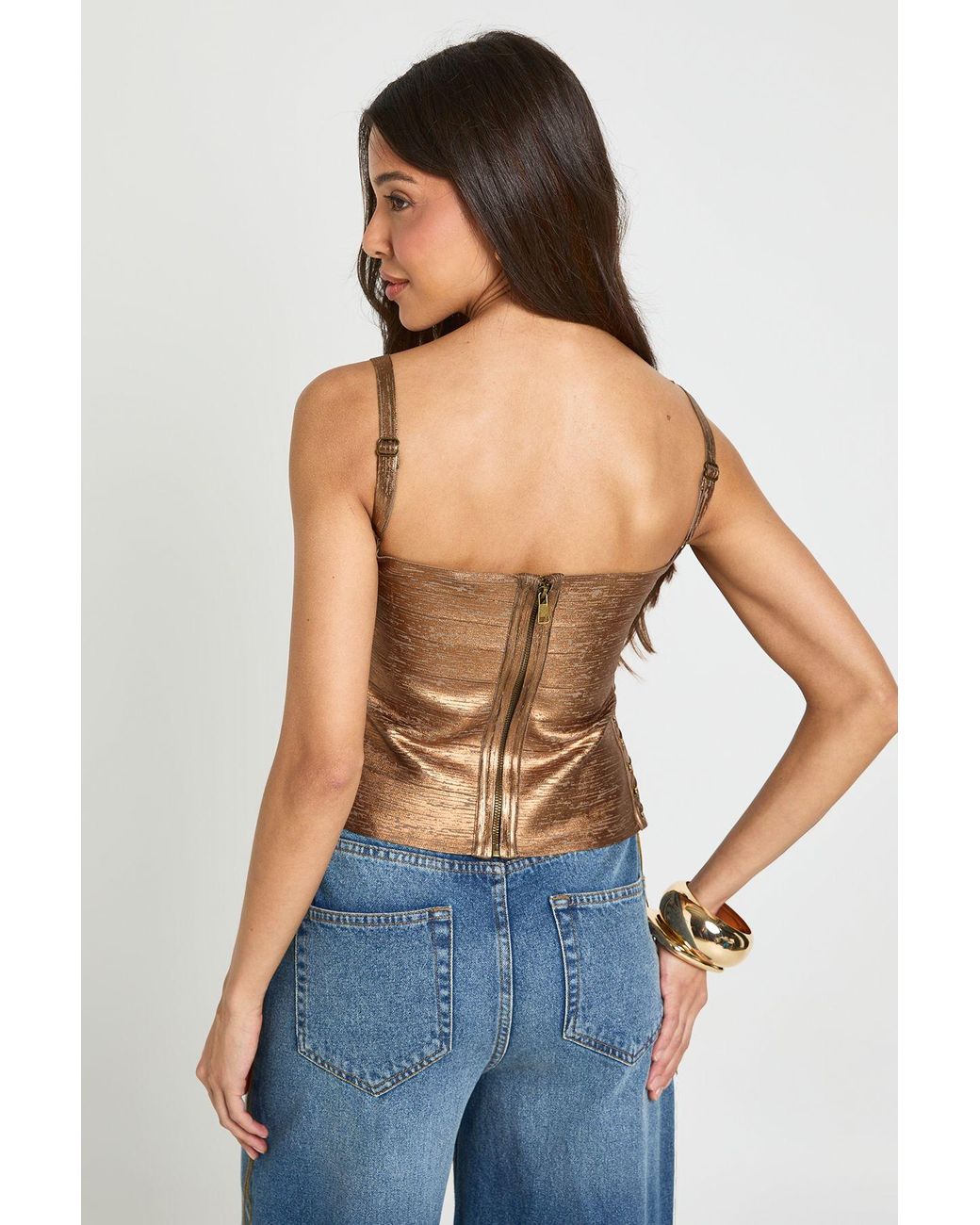 Boohoo Blue Metallic Bandage Lace Up Corset Top