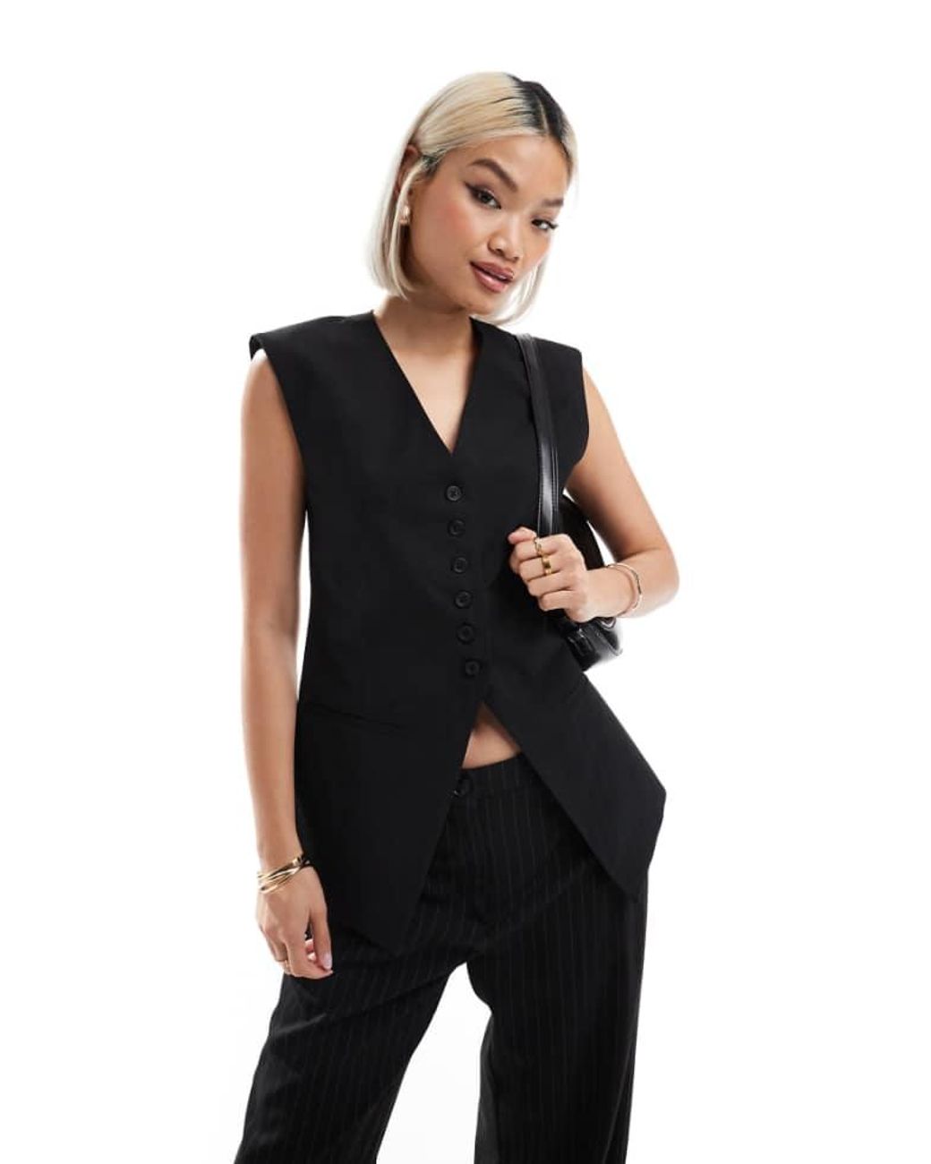 ASOS Black Longline Exaggerated Shoulder Waistcoat