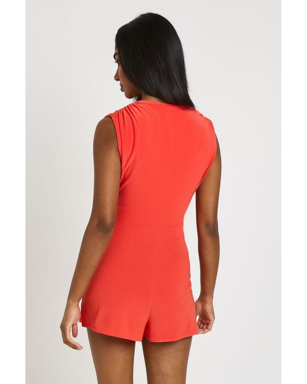 Boohoo Red Soft Touch Drape Front Flippy Playsuit